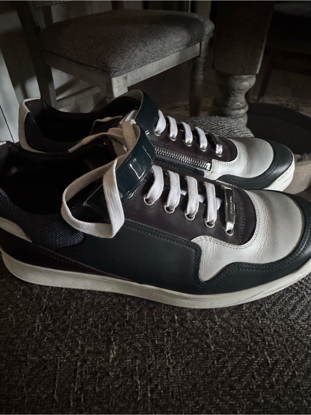 Christian Dior Men's Low-Top Leather Sneakers in White, Black & Dark Brown - Picture 4 of 8